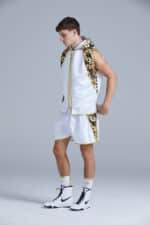 White and Gold Customisable Chains Hooded Boxing Ring Jacket