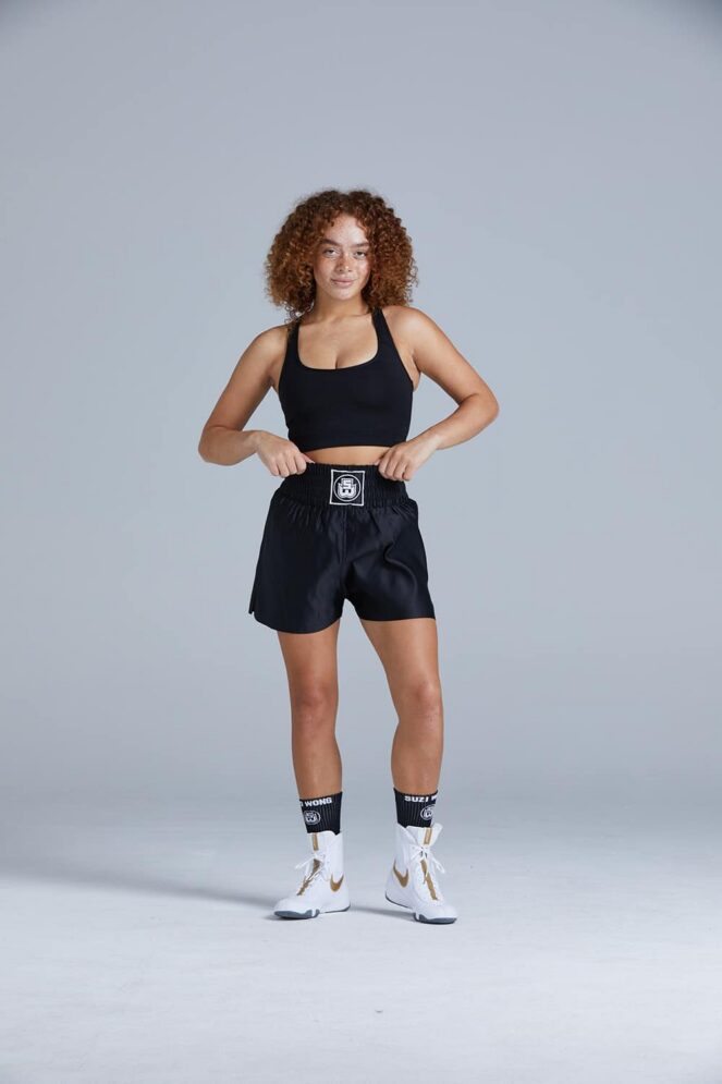 Women's Black Customisable Boxing Shorts Featuring SW Waistband