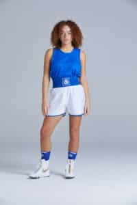Women's White & Blue Contrast Amateur Customisable Boxing Shorts