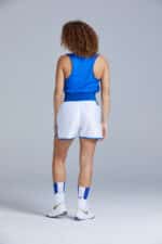 Women's White & Blue Contrast Amateur Customisable Boxing Shorts Back