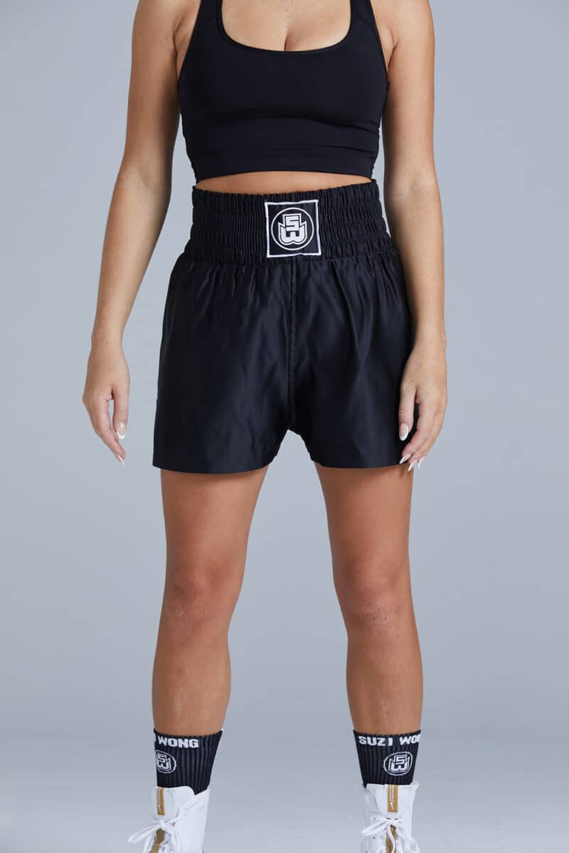 Women's Black Customisable Boxing Shorts Front