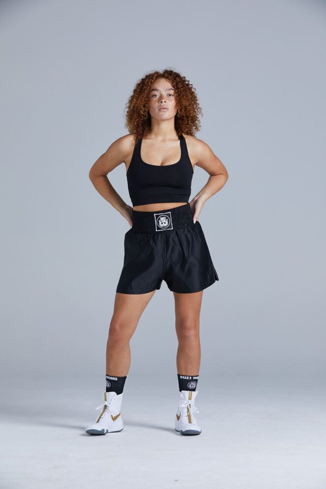 Women's Black Customisable Boxing Shorts Front