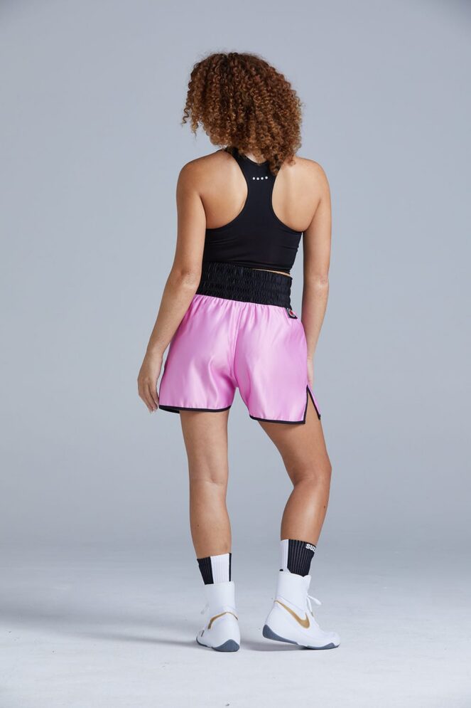 Women's Pink & Black Customisable Boxing Shorts Back