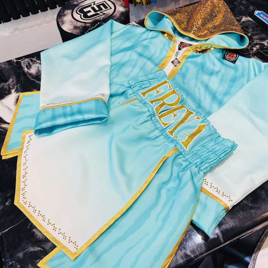 Freya Morton Amateur Custom Boxing Kit made by Suzi Wong
