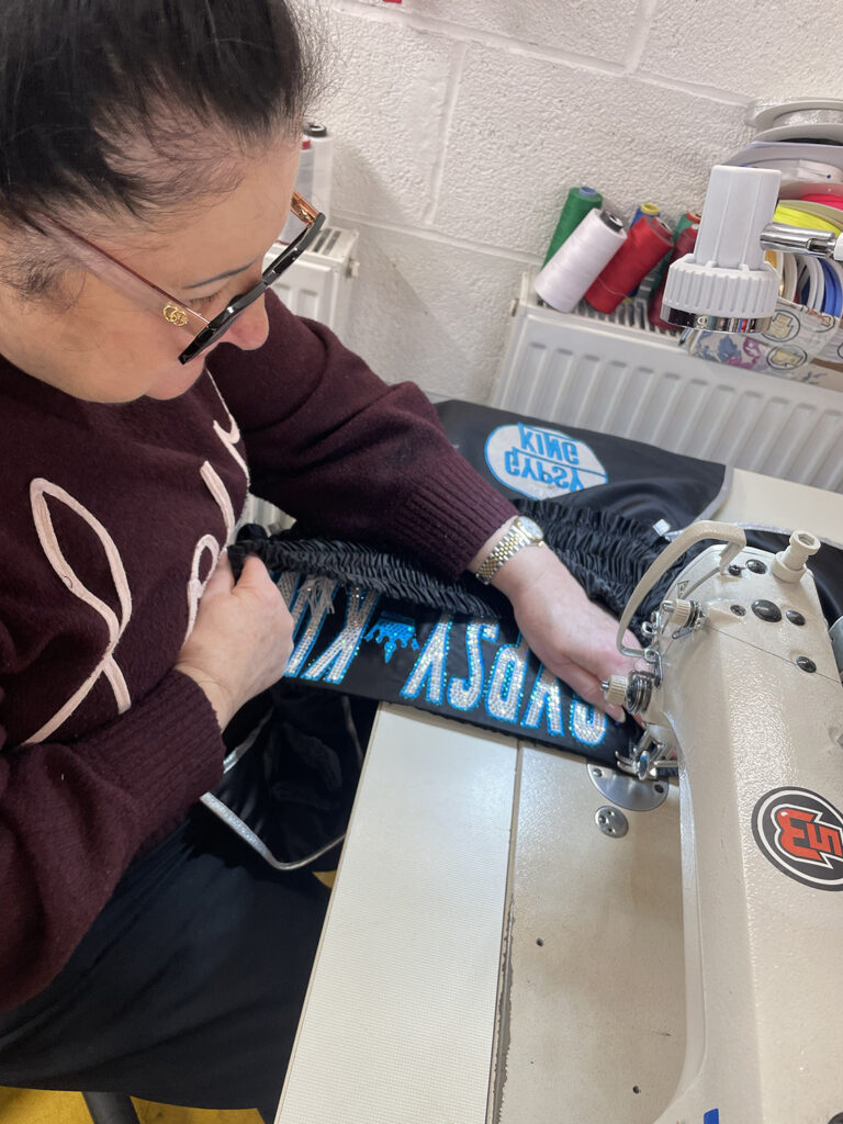 Working on the Ricky Hatton tribute boxing hood and embroidery by Suzi Wong