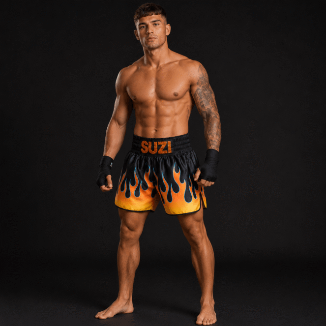 Hellfire Suzi Wong Boxing Shorts on male fighter