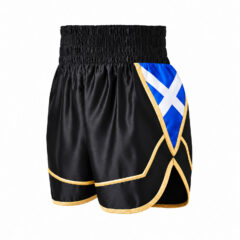 Scottish Boxing Shorts, Black Satin With Gold Trim