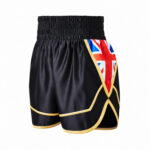 Union Jack British Boxing Shorts, Black Satin With Gold Trim