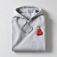 Embroidered Glove Hoody Grey Red Glove